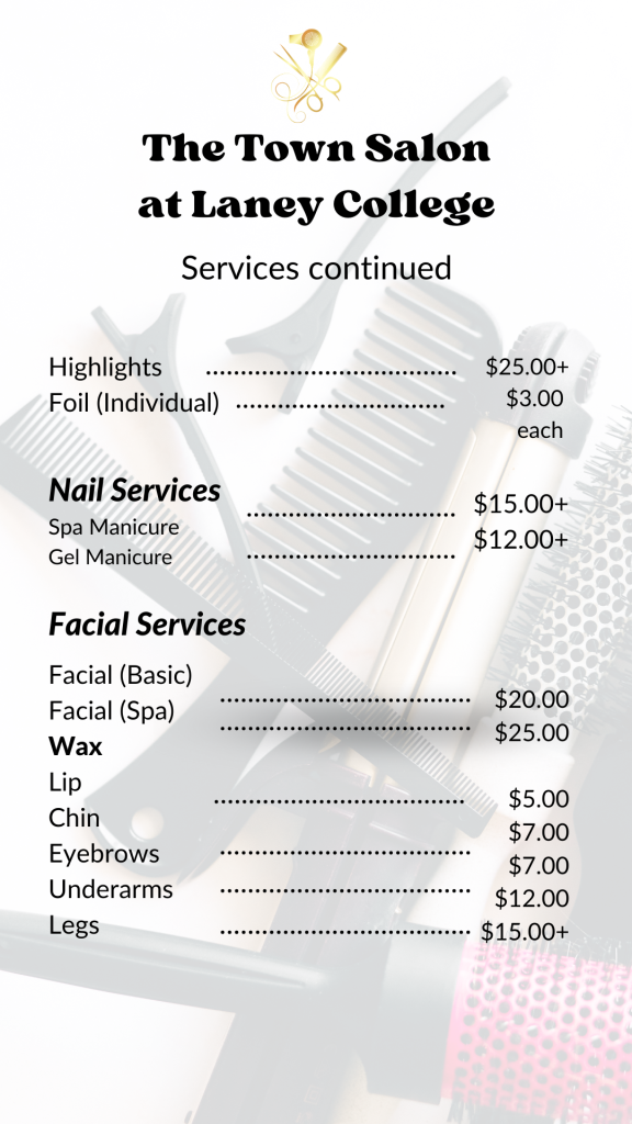 The Town Salon list of services