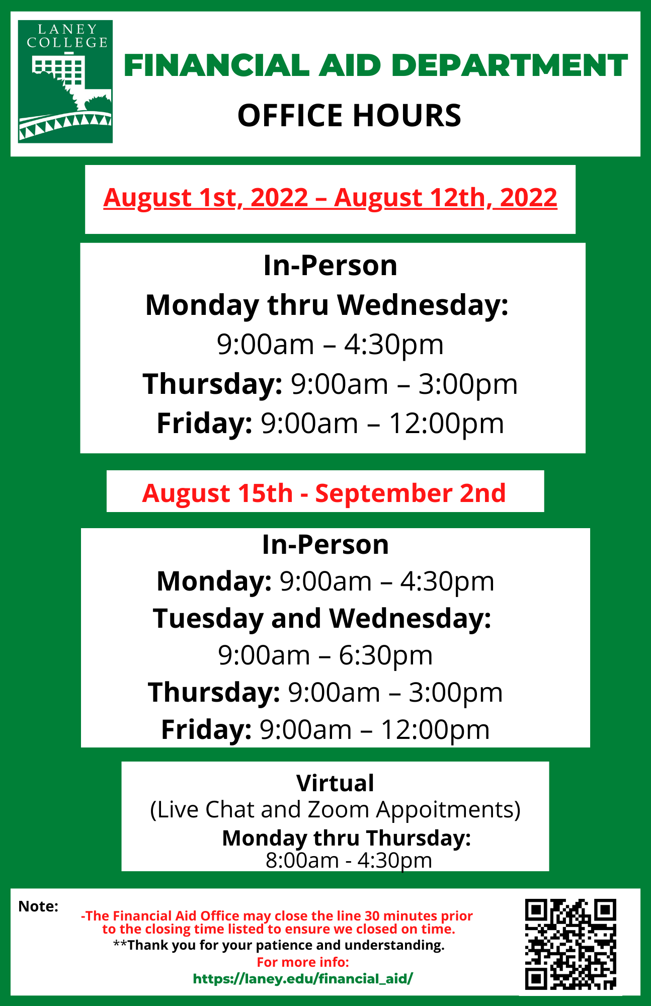 Laney College Fall Financial Aid Office Hours. Financial Aid
