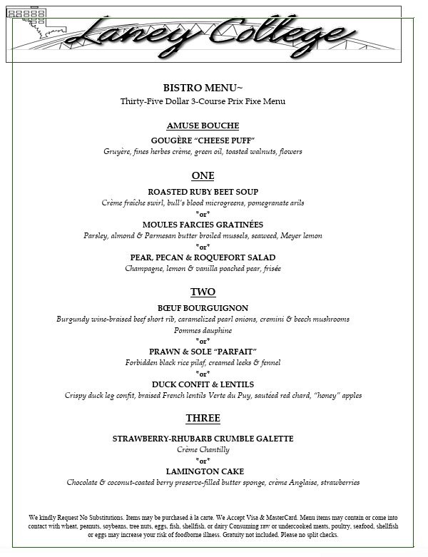 Bistro Menu Feb 4 and 5