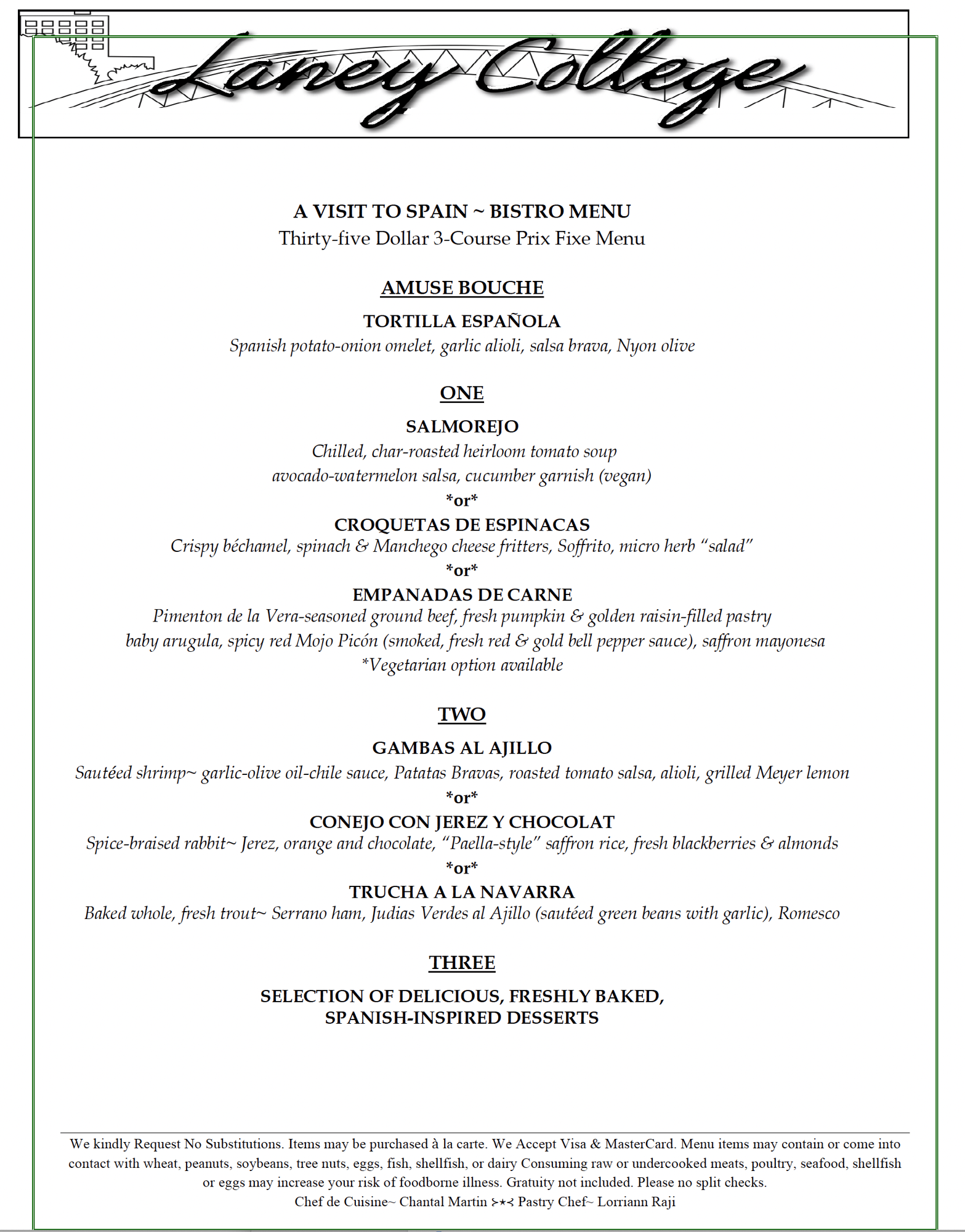 Bistro menu - Spain 10-21 and 22