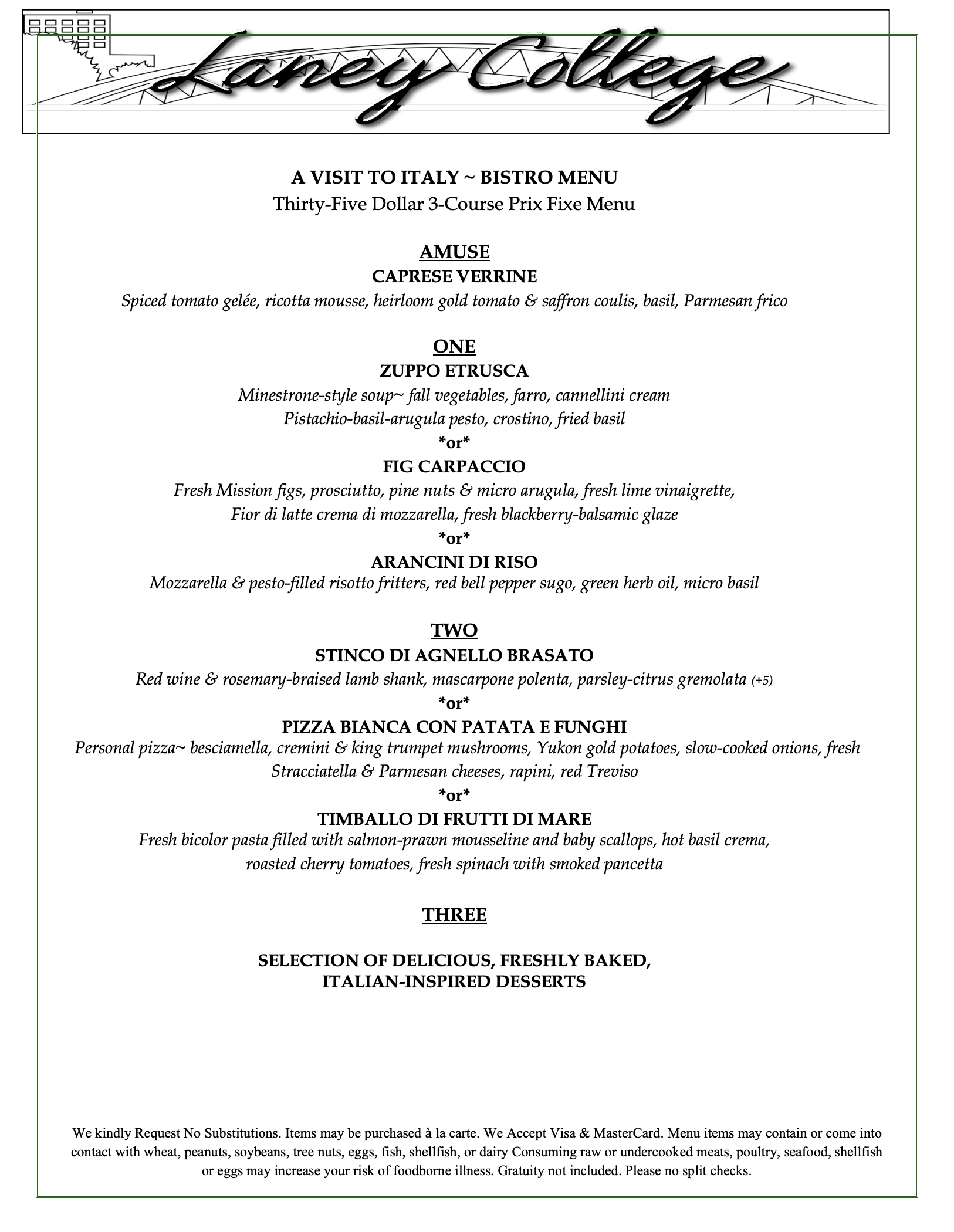 Laney Bistro menu 10-15-26