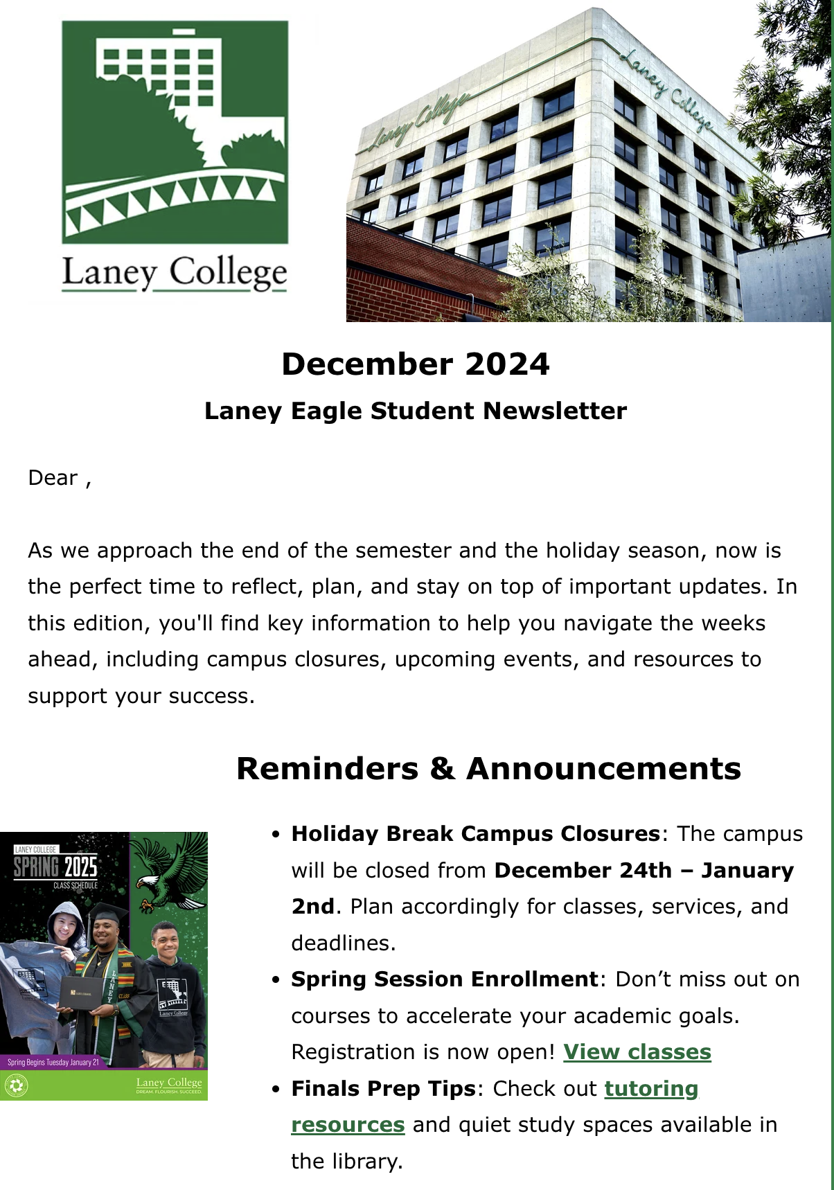 Laney Student Newsletter