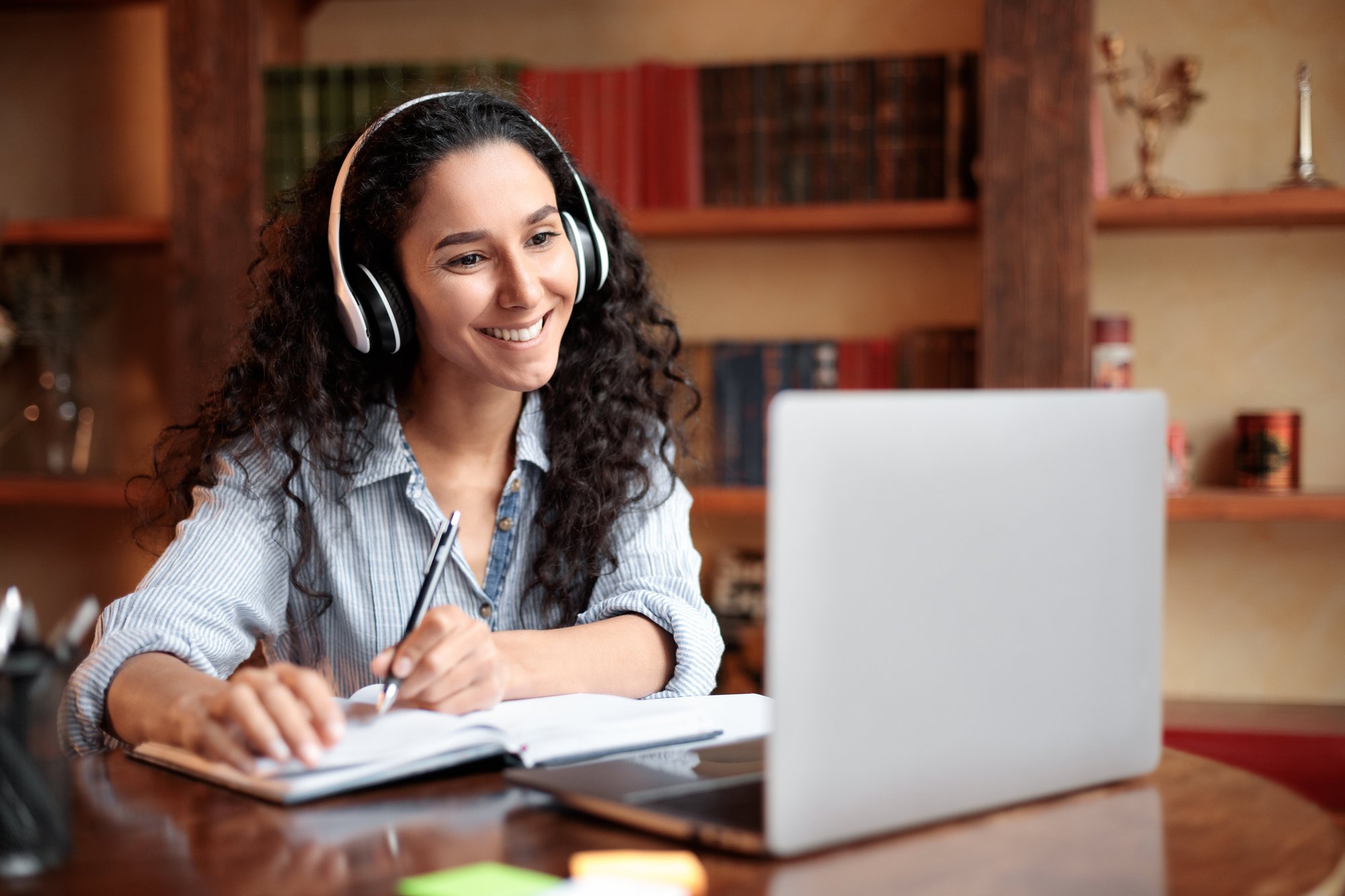 young woman studying online virtual learning