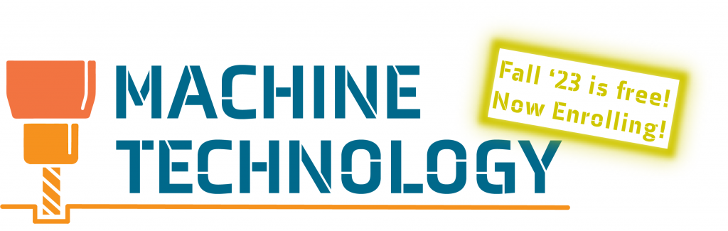 Stylized milling cutter with text: "Machine Technology" and "Fall '23 is Free! Now enrolling!"