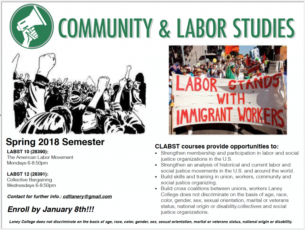 labor studies flyer laney college spring 2018